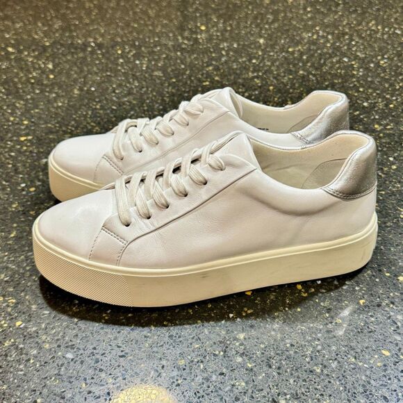 Vince Platform Leather Lace-Up Sneakers. White. 7.5 - Picture 3 of 9